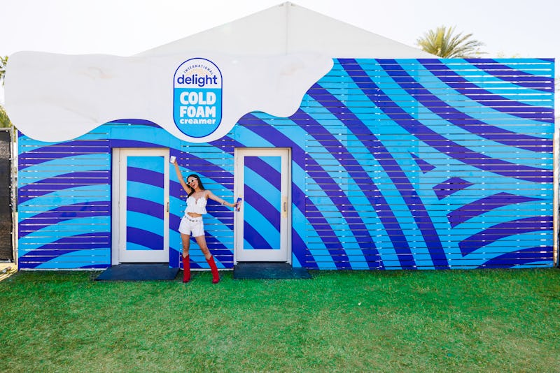 Victoria Justice stopped at the International Delight Cold Foam House at Coachella. 