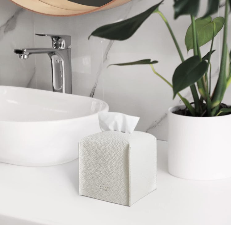 Carrotez White PU Leather Tissue Box Cover