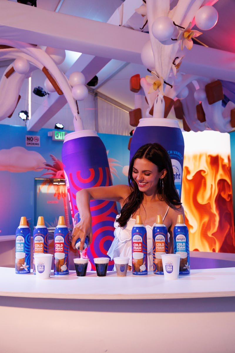 Victoria Justice made drinks at the International Delight Cold Foam House at Coachella. 