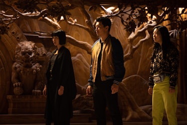 Meng'er Zhang, Simu Liu, and Awkwafina in Shang-Chi and the Legend of the Ten Rings