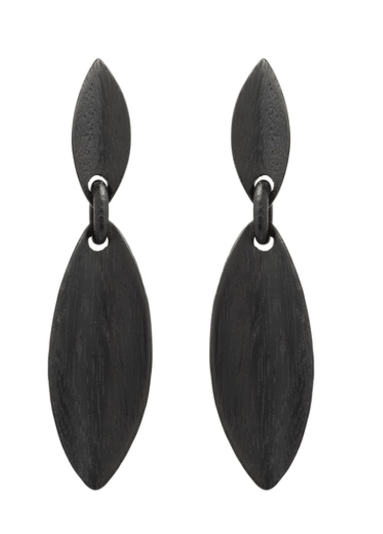 black leaf wood earrings