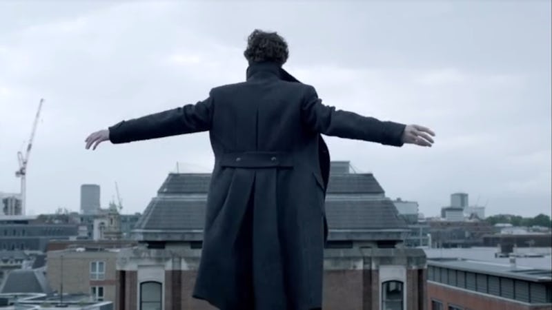 Sherlock Holmes (Benedict Cumberbatch) prepares to make the leap.