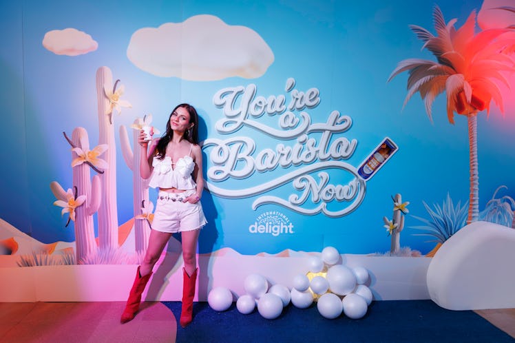 Victoria Justice stopped by the International Delight pop-up at Coachella. 