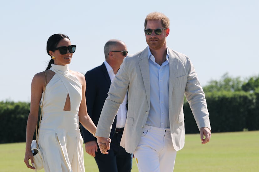 The Duke and Duchess of Sussex after arrive at the Royal Salute Polo Challenge, to benefit Sentebale...