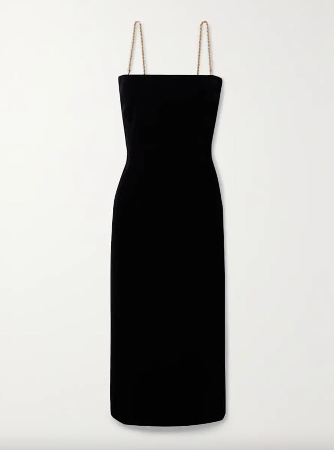 Ferragamo Chain-embellished cotton-blend velvet midi dress