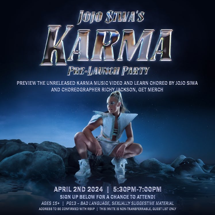 Invitation to JoJo Siwa's "Karma" pre-launch party