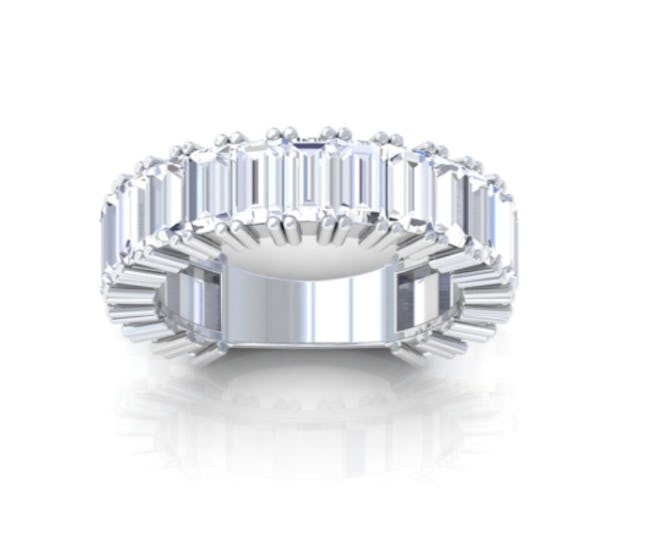 Three Fourth Eternity Diamond Emerald Cut Four Prong Wedding Ring