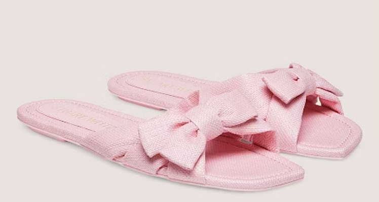 baby pink bow-embellished slide sandal