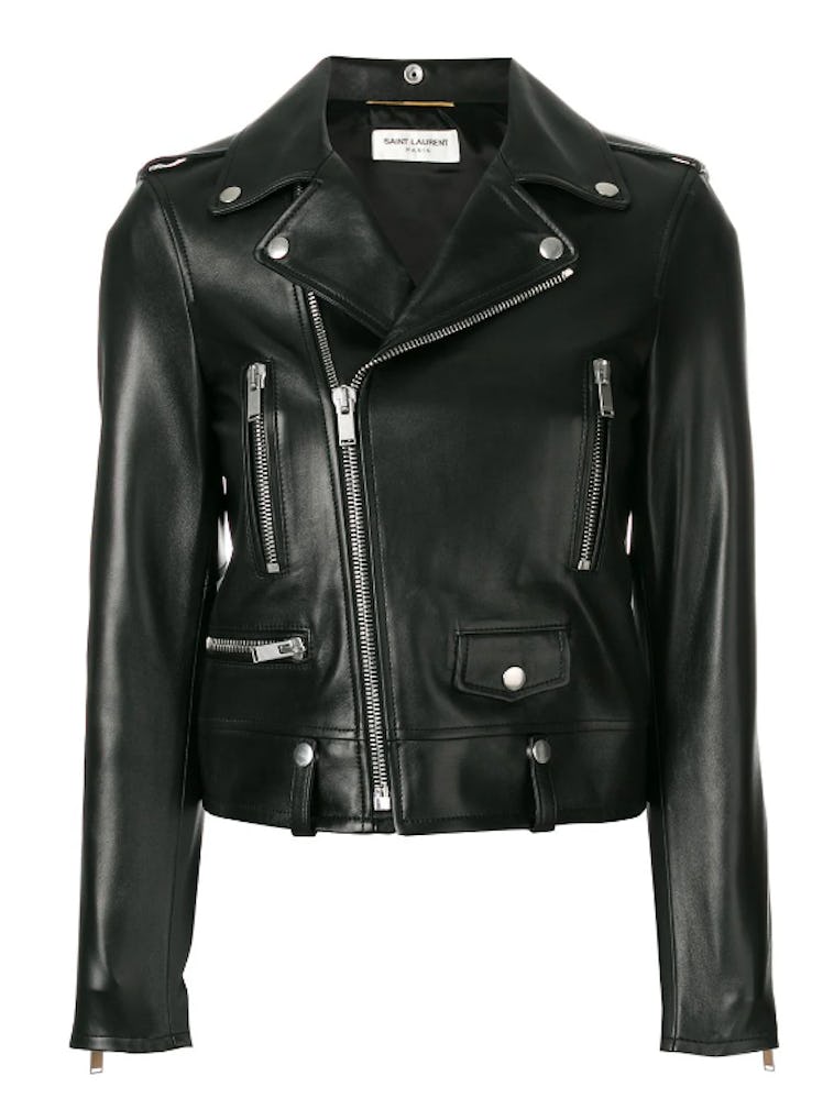 black leather biker jacket
