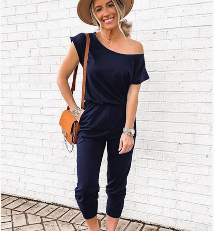 PRETTYGARDEN Short Sleeve Elastic Waist Jumpsuit