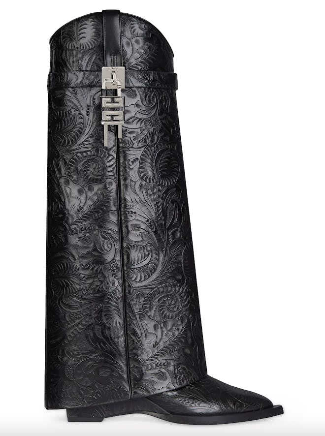 Givenchy  Shark Lock Cowboy Boots In Leather With Western Pattern