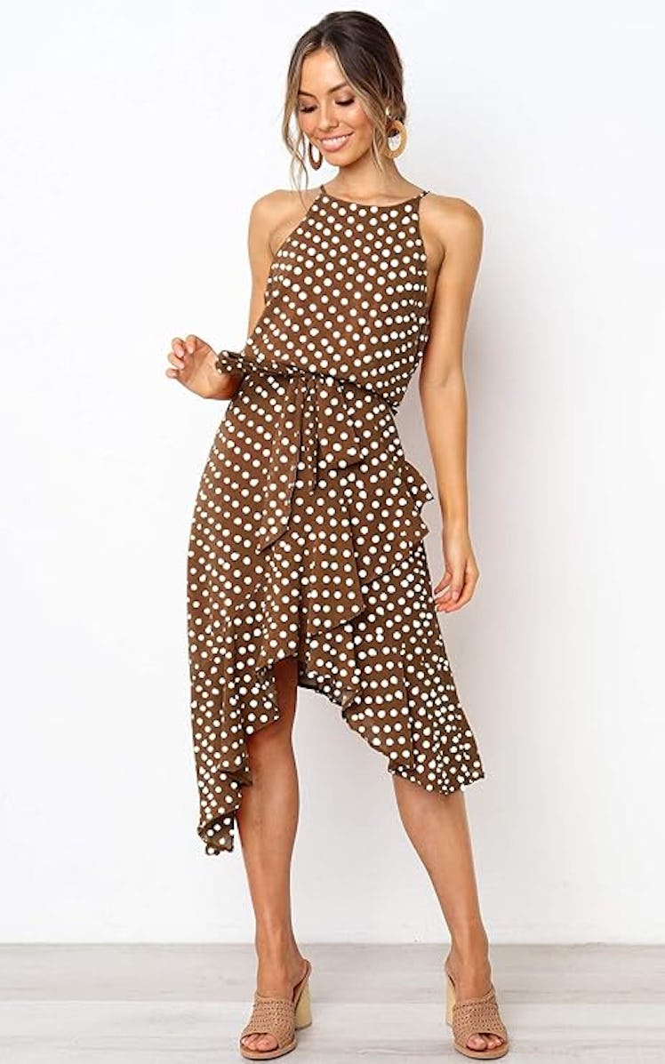 ECOWISH Tie-Waist Halterneck Midi Dress