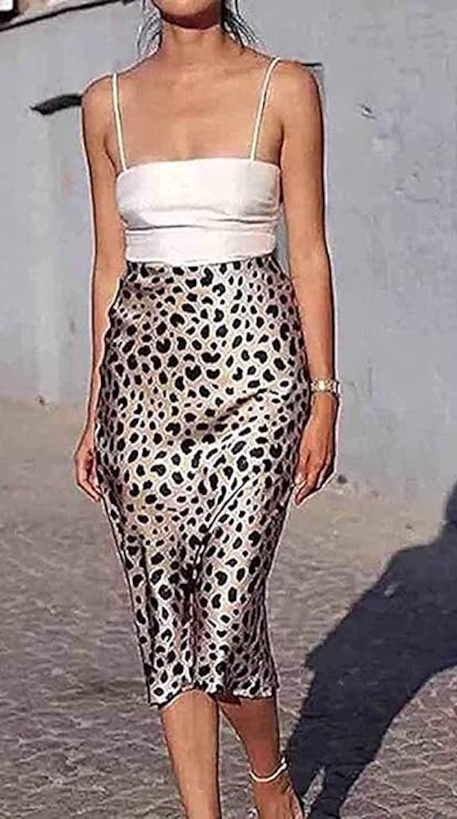 Keasmto Leopard Satin Skirt