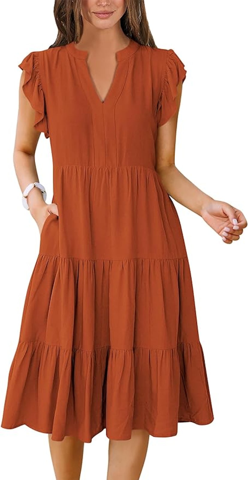 ANRABESS Ruffle Sleeve Midi Dress