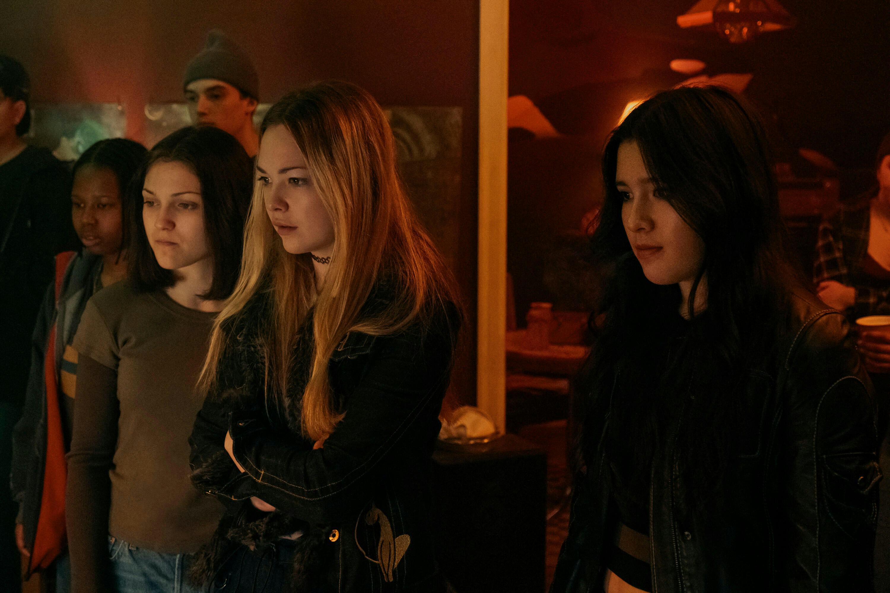 Aiyana Goodfellow, Izzy G, Chloe Guidry, and Maya Da Costa on &lsquo;Under the Bridge.&rsquo; Photo via Hulu