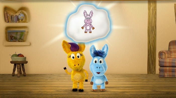 Donkey Hodie and her cousin in the new video game 'Cousin Hodie Playdate' on PBS Kids.