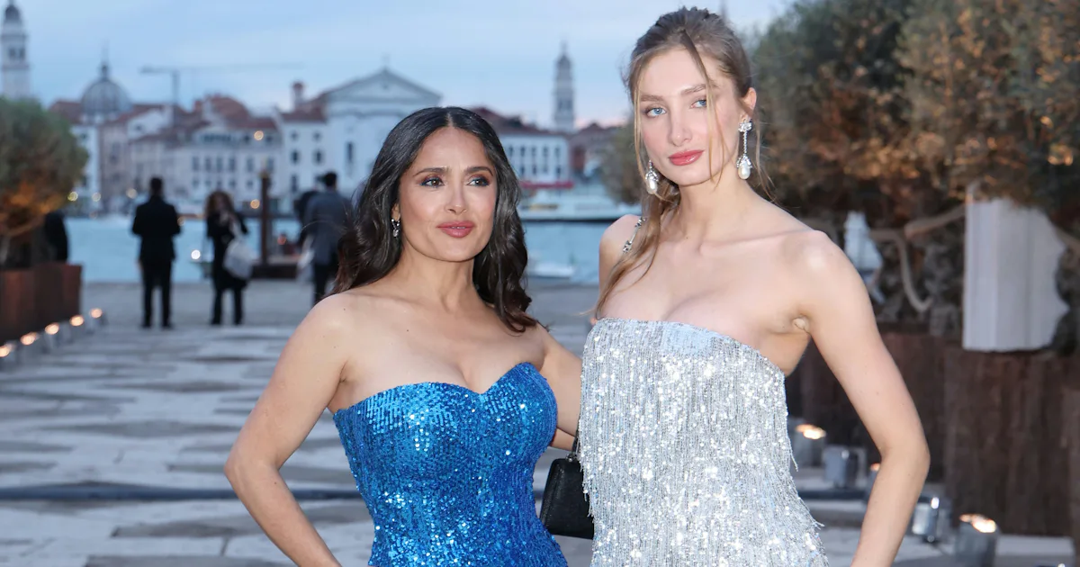 Selma Mathilde Salma Hayek & Stepdaughter Mathilde Pinault Twin In Disco Ball Gowns