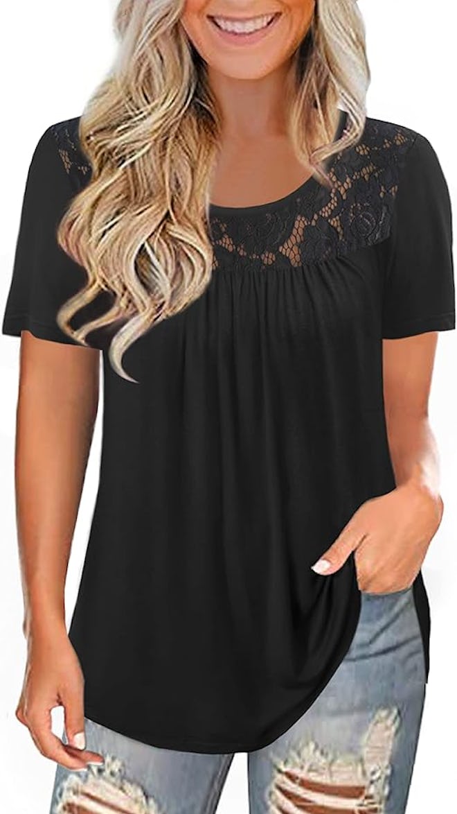 LETDIOSTO Short-Sleeve Lace Tunic Top