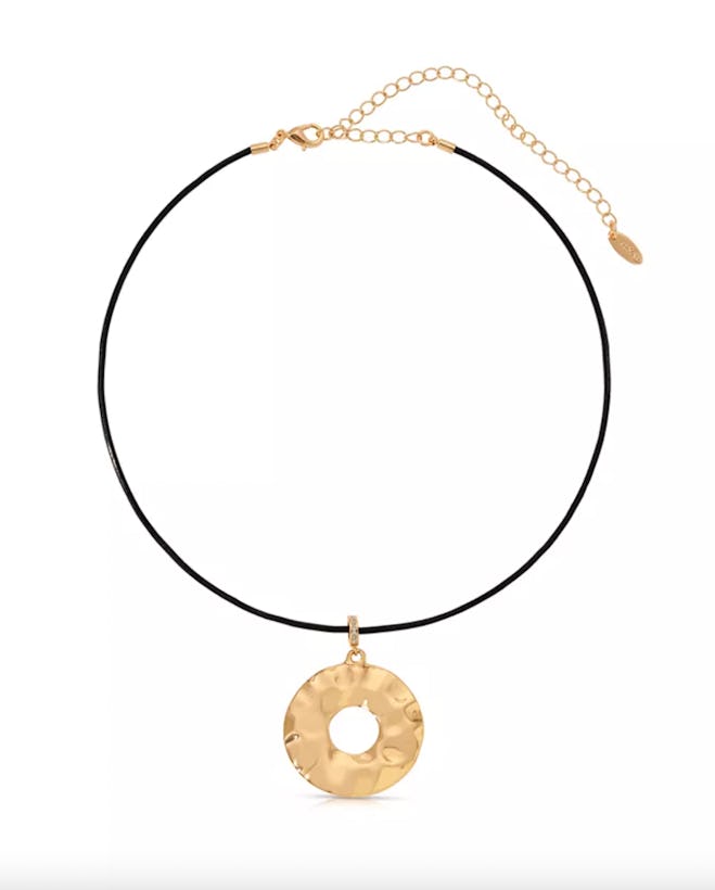 Statement 18k Gold Plated Hammered Circle Cord Necklace