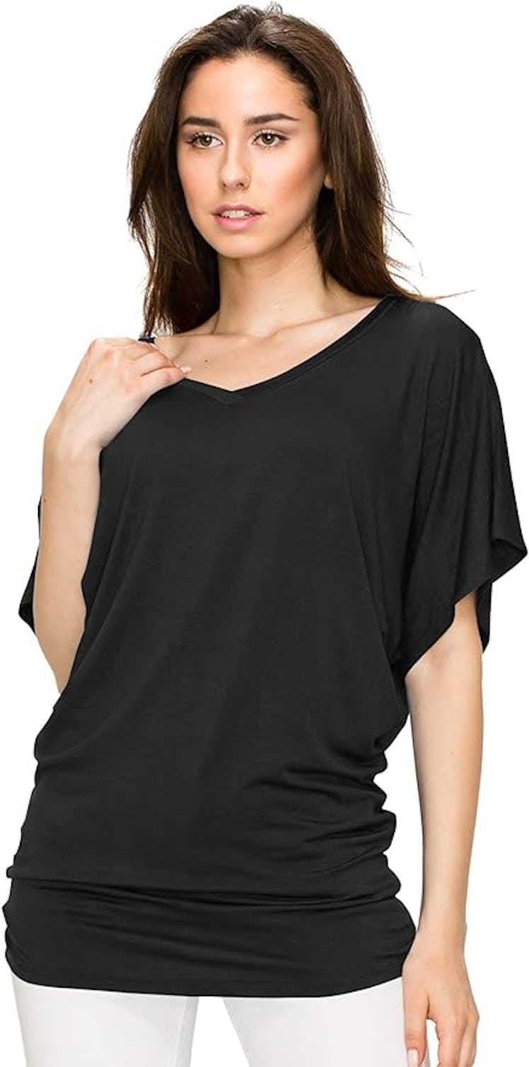 Lock and Love Short Sleeve V Neck Dolman Top