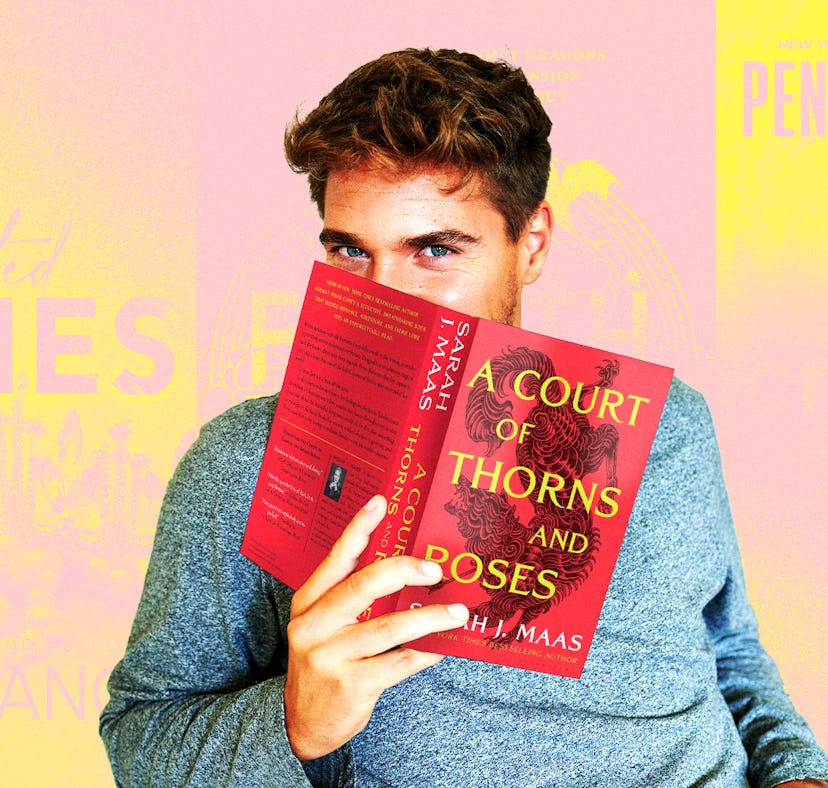 A guy reading ACOTAR, one of several men who have grown followings on SmutTok.