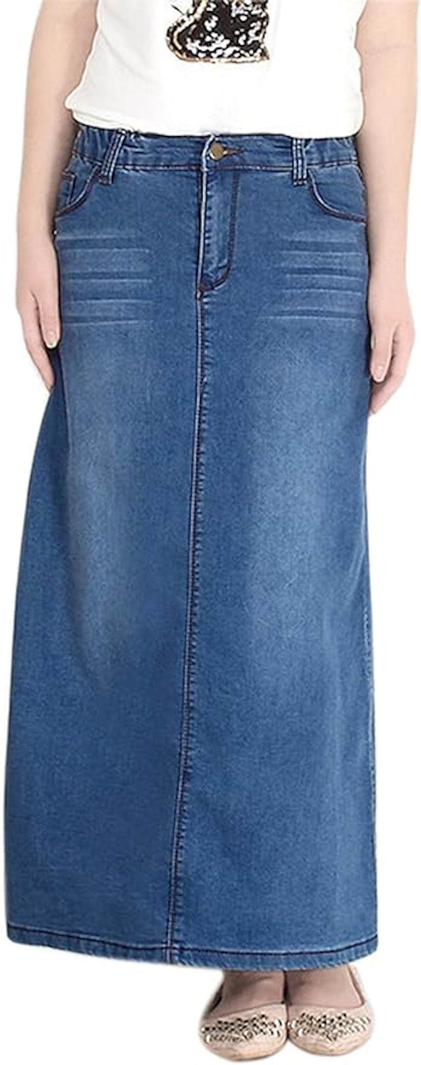 Chouyatou Denim A-line Maxi Skirt