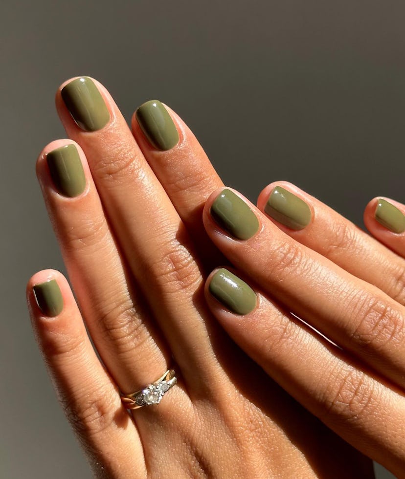 Grassy green nail polish is on-trend for summer 2024.