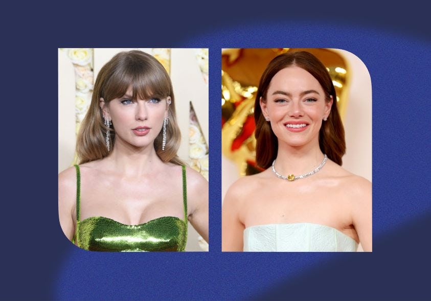 Taylor Swift (at the 2024 Golden Globes) and Emma Stone (at the 2024 Academy Awards) worked together&hellip;