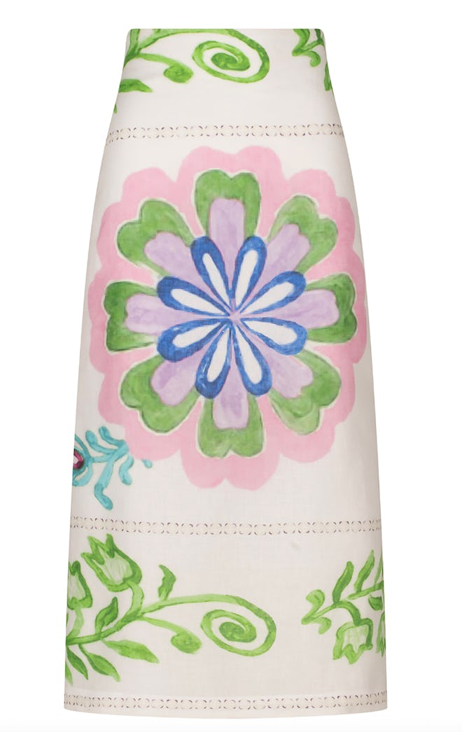 Atria Printed Linen Midi Skirt