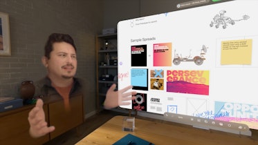 A spatial Persona in Apple Vision Pro using hand gestures to show an example of a collaborative whit...
