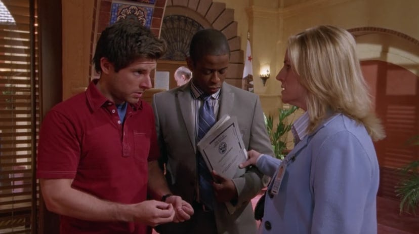 Shawn, Gus, and Karen discuss. a case in 'Psych'