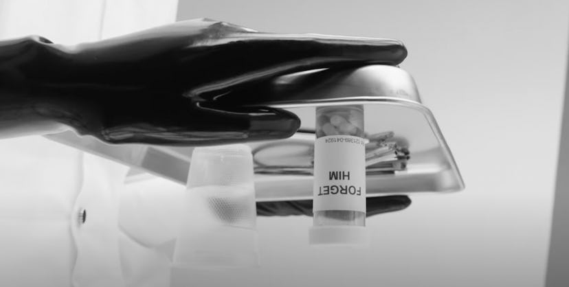 In the “Fortnight” music video, Taylor Swift is given a pill whose bottle contains numerical easter …