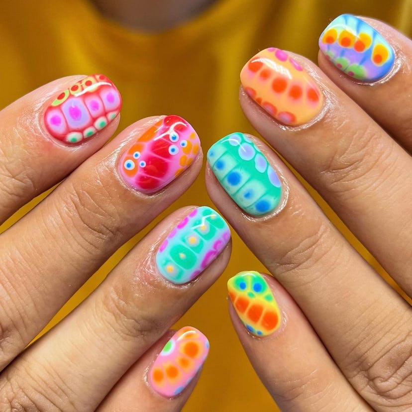 Retro nail designs made with “blooming gel” polish are on-trend.
