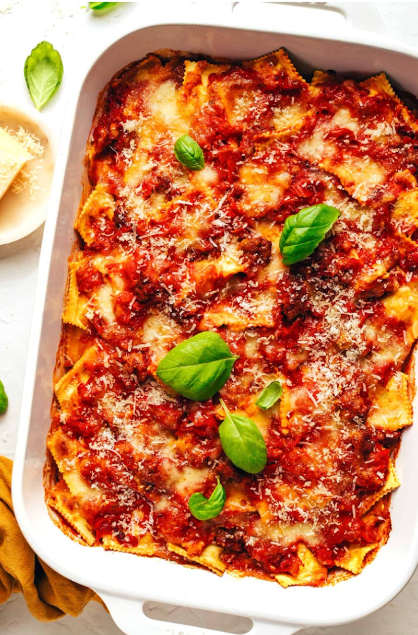 One of the top cheesy dinner recipes to make is ravioli lasagna.