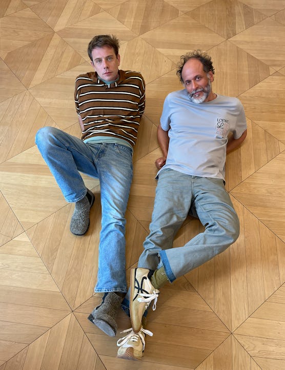 Designer Jonathan Anderson (left) and director Luca Guadagnino at Loewe’s headquarters, in Paris.