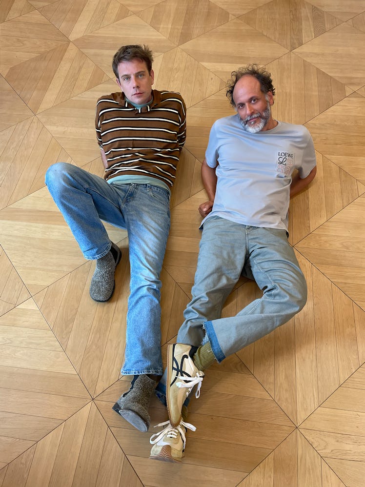 Designer Jonathan Anderson (left) and director Luca Guadagnino at Loewe’s headquarters, in Paris.
