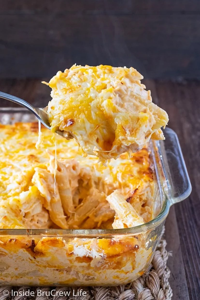 Buffalo chicken pasta bake is one of the best cheesy dinner recipes to make.