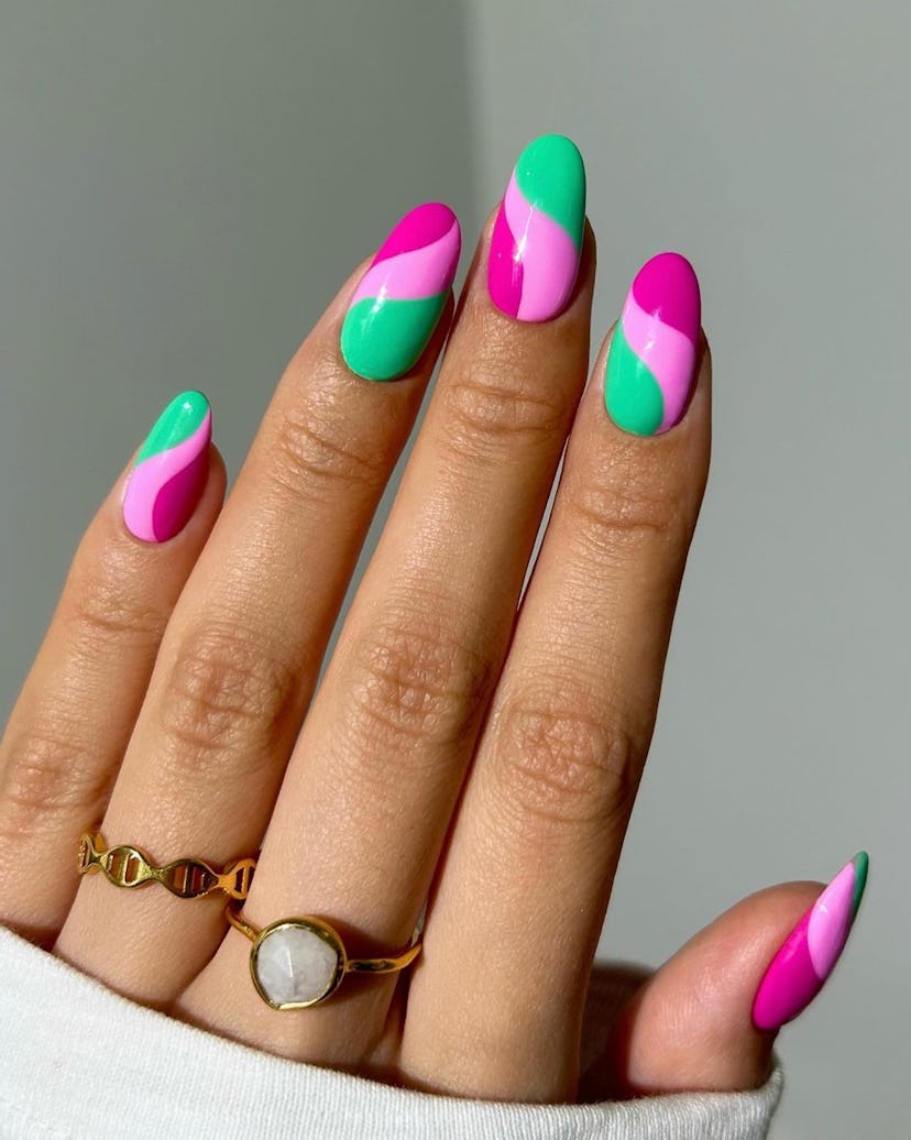 Green and pink swirl designs are on-trend.