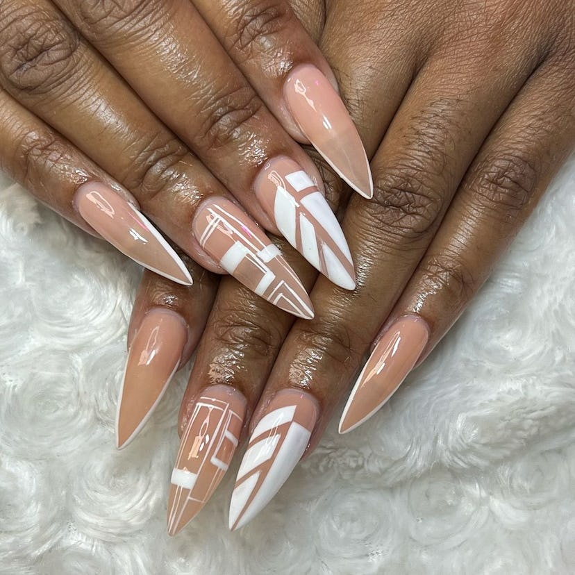 White geometric nail designs are on-trend.
