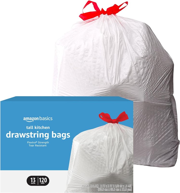 Amazon Basics Flextra 13-Gallon Drawstring Trash Bags (Unscented, 120 Count)