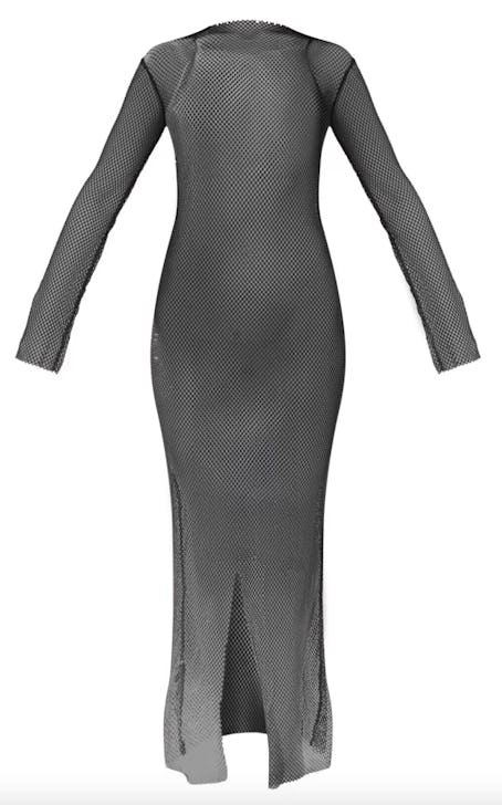 Boohoo Black Diamante Fishnet Long Sleeve Midaxi Dress
