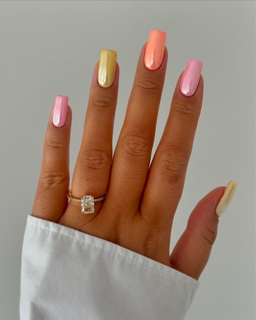 Pastel chrome nails are on-trend.