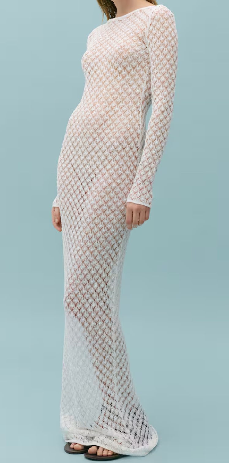 white open back crochet dress
