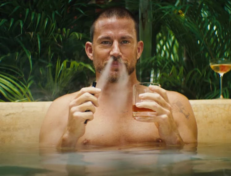 Channing Tatum blowing smoke out of his nose