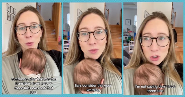 A mom is warning others that the change between 2 and 3 kids is a doozy.