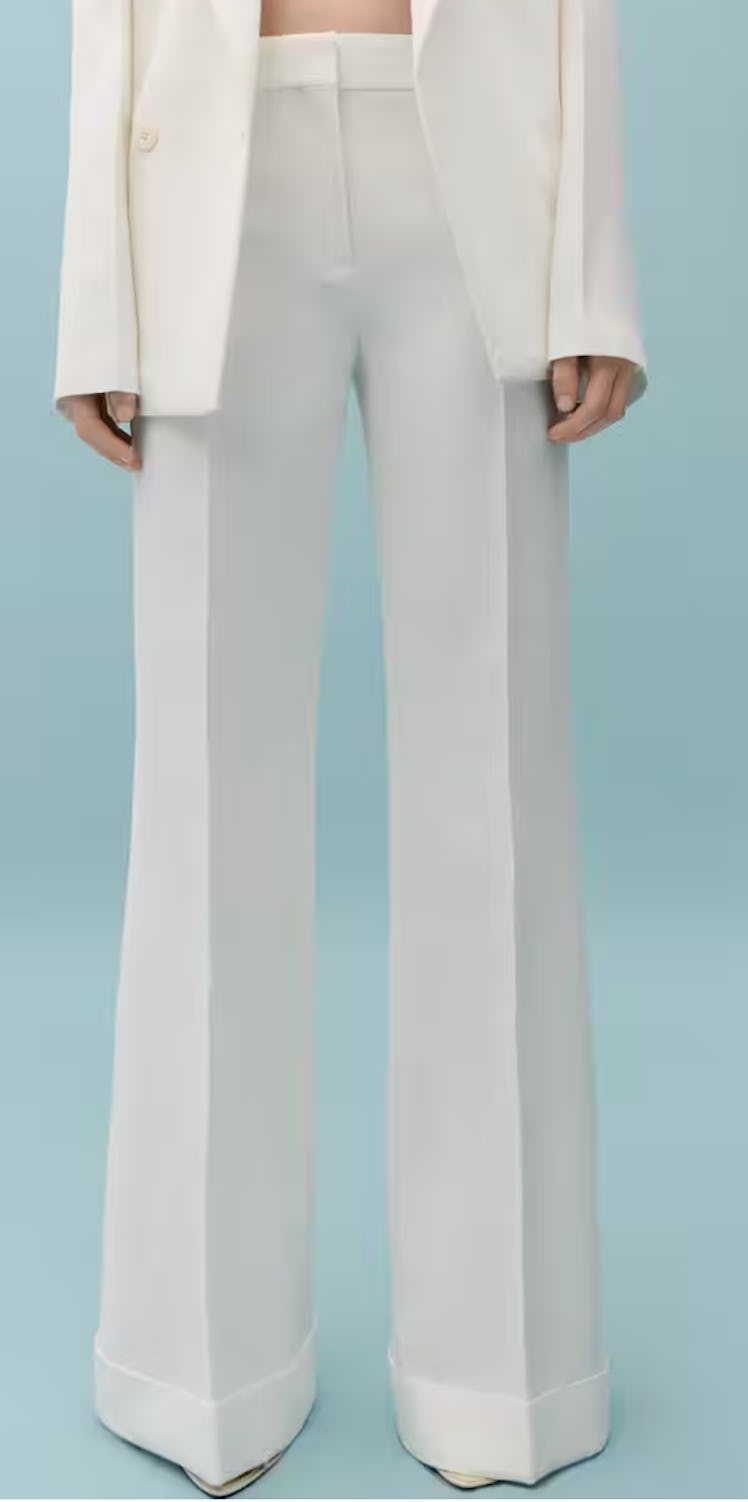 white flared suit pants