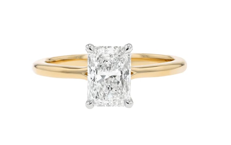 Platinum And 18K Yellow Gold Radiant Solitaire Ring