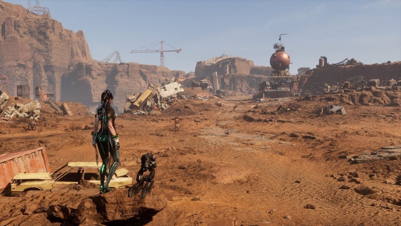 Stellar Blade screenshot over barren landscape