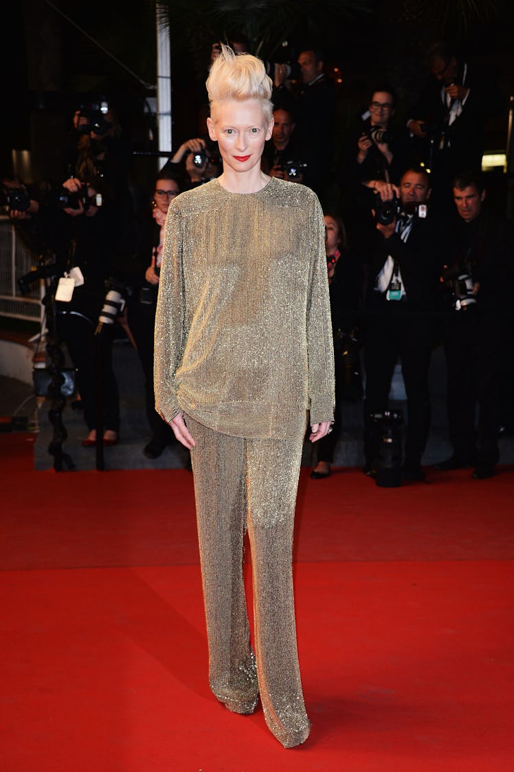 CANNES, FRANCE - MAY 25: Actress Tilda Swinton attends the Premiere of 'Only Lovers Left Alive' duri...