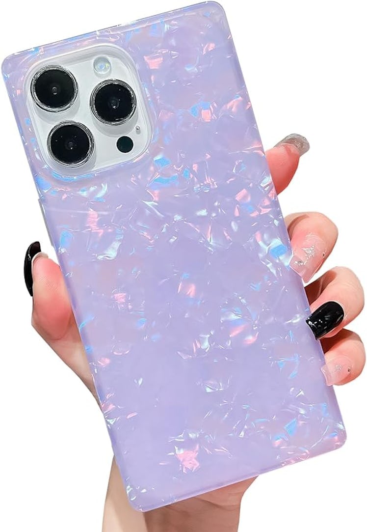 This mother of pearl phone case is like Taylor Swift's, but more purple than pink. 